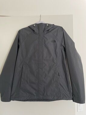The North Face Gray Dot Print Hooded Rain Shell Jacket